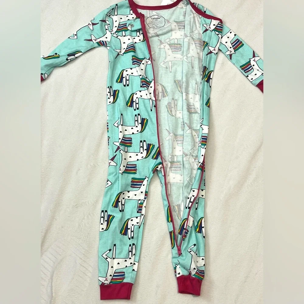 Lamaze Organic Aqua and Pink Unicorn Print Children’s 18 Months Zipper Sleeper